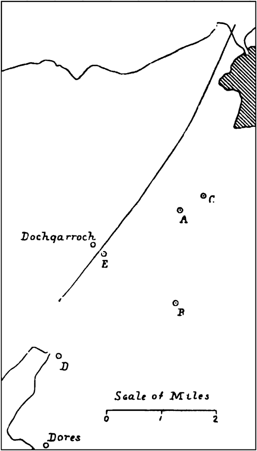 Map of epicentres of after-shocks of Inverness earthquakes.