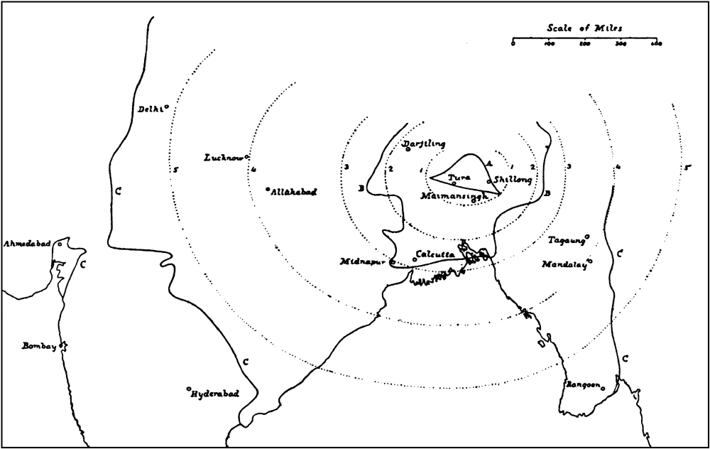 Isoseismal Lines of Indian Earthquake.