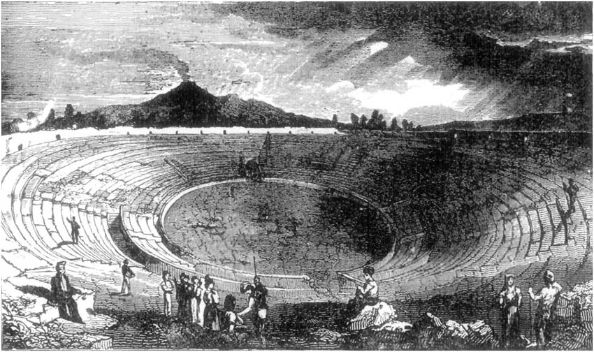 VIEW OF THE AMPHITHEATRE AT POMPEII.