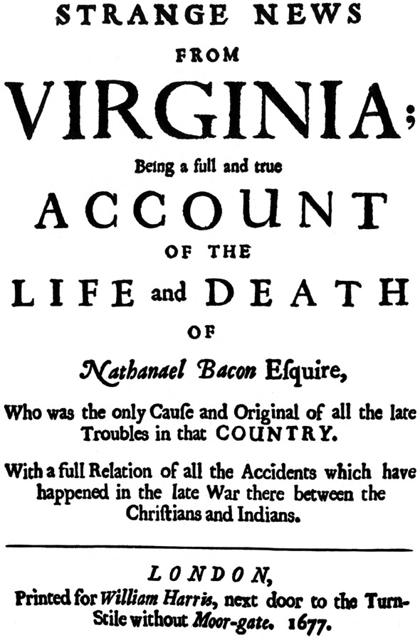 fascimile of an ad for book about Bacon's Rebellion