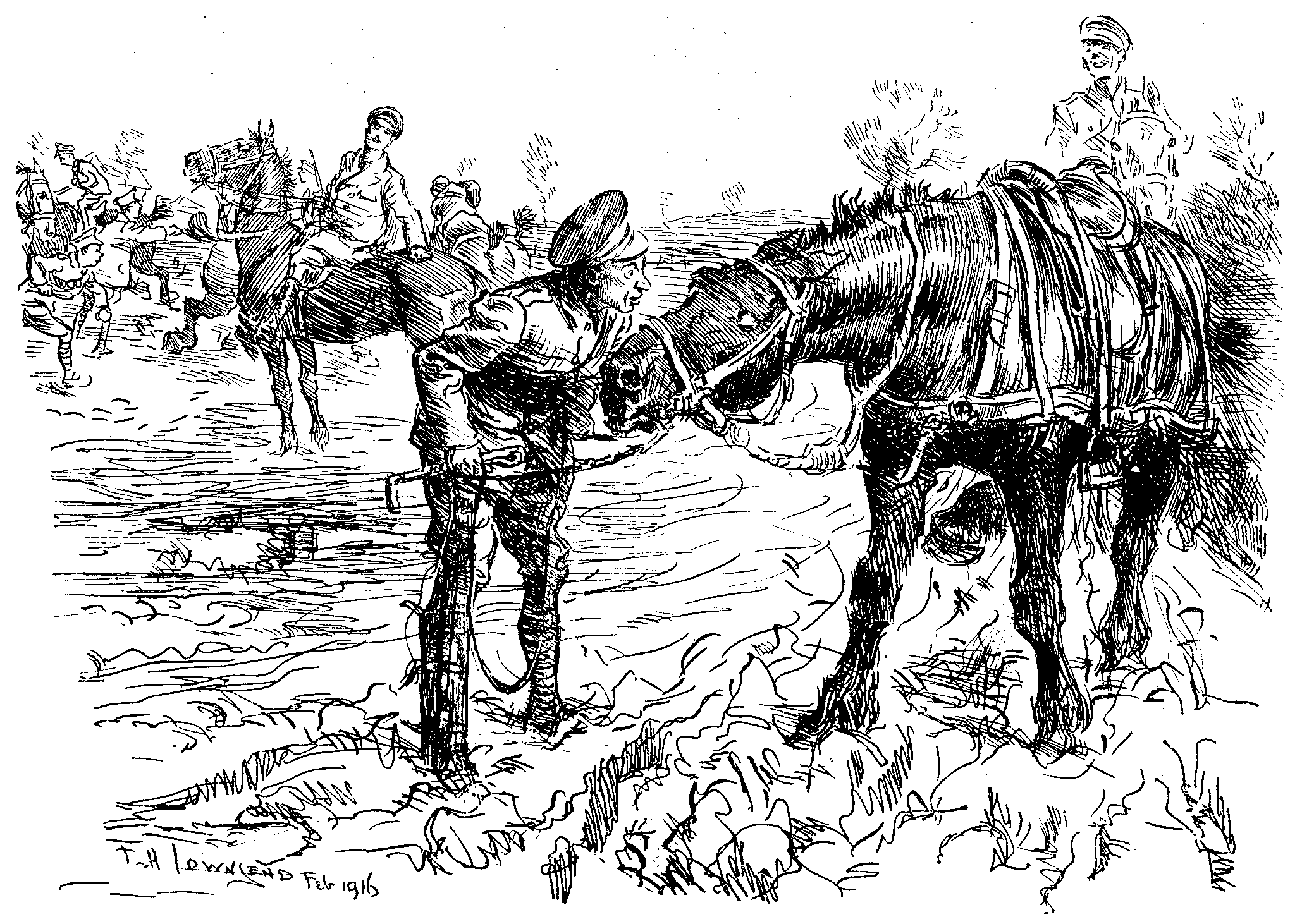 Officer (to Tommy, who has been using the whip freely). "Don't beat him; talk to him, man—talk to him!"

Tommy (to horse, by way of opening the conversation). "I coom from Manchester."
