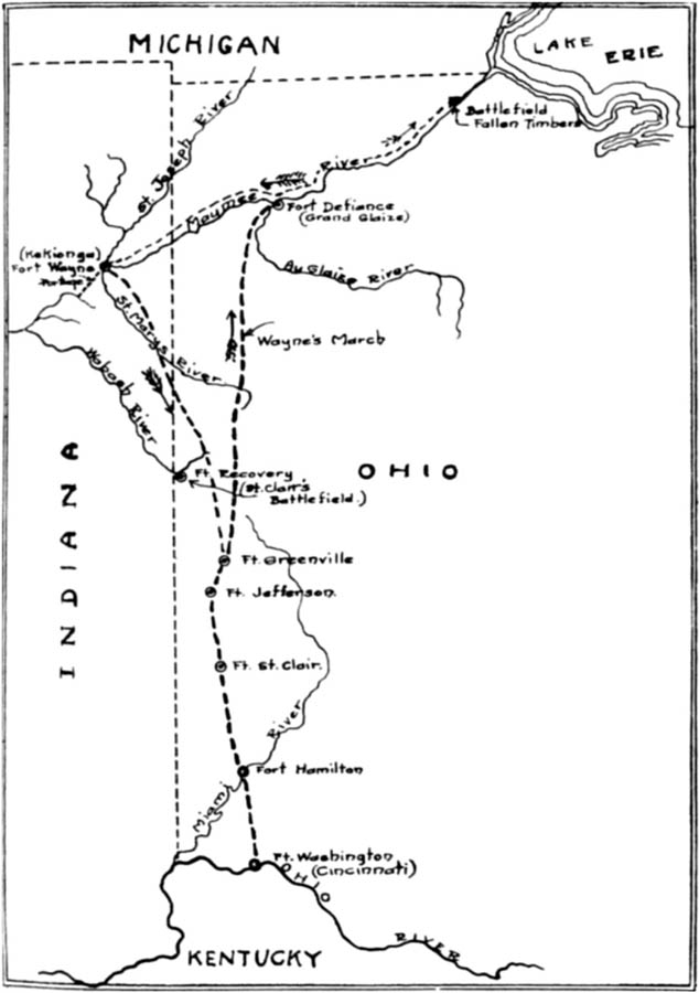 Map of the Harmar, St. Clair and Wayne Campaigns.