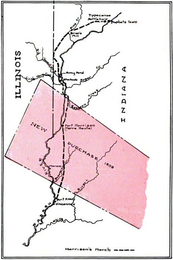 The Line of Harrison's March to Tippecanoe and the New Purchase of 1809.