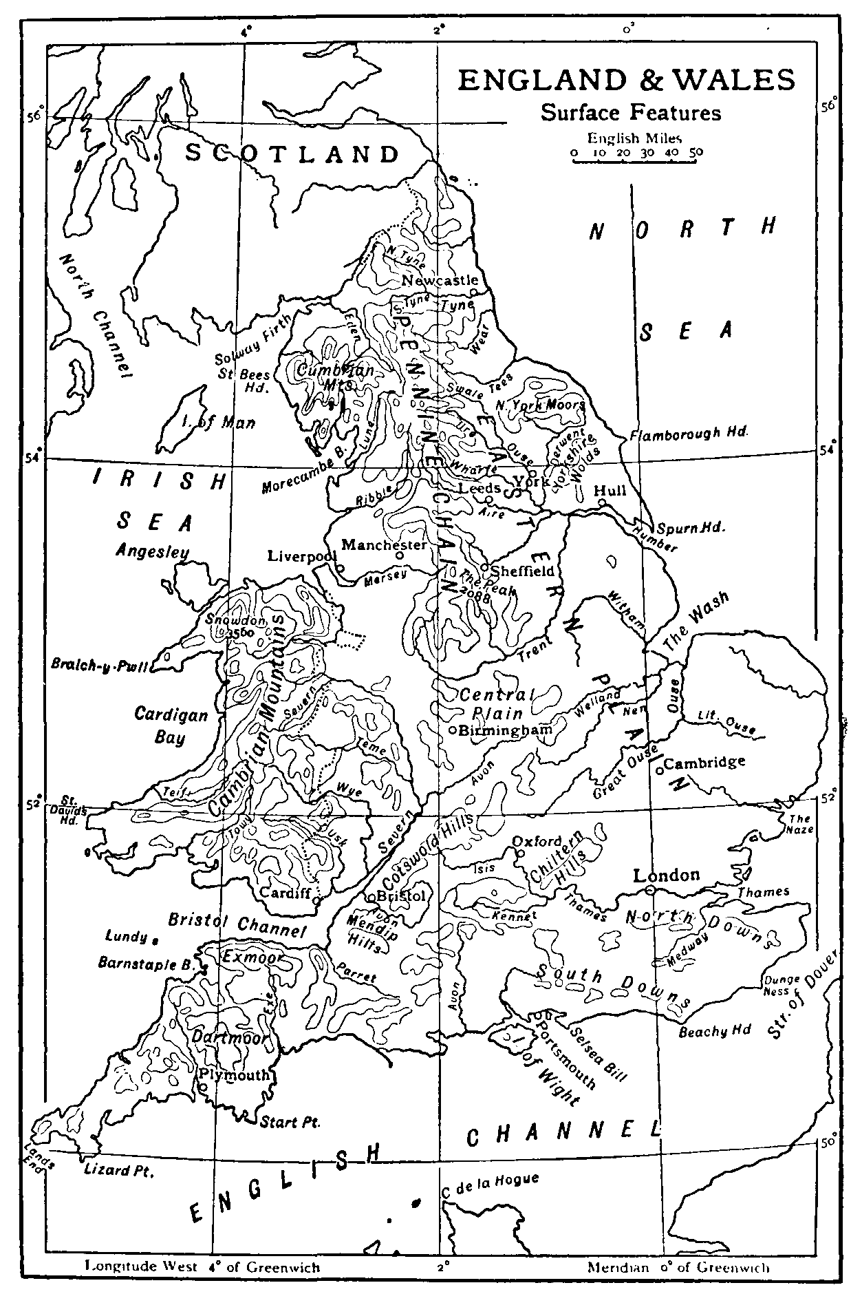 England and Wales, Surface Features
