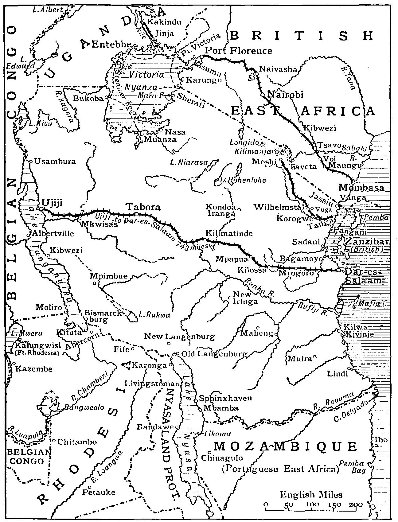 Map illustrating the blockade of the German East African Coast