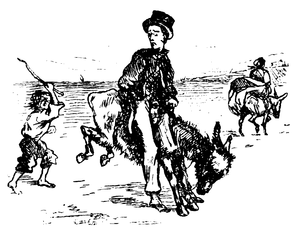 man on donkey.