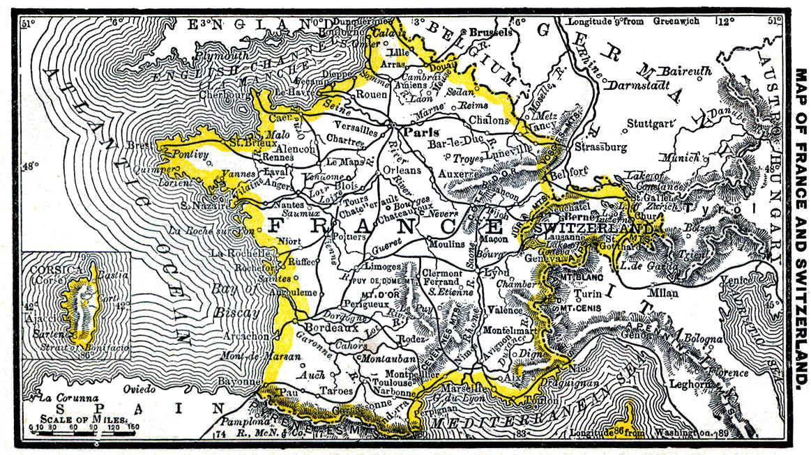 Map of France and Switzerland