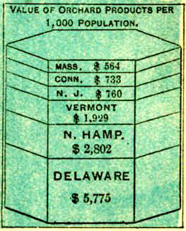 Chart of Values of Orchard Products per 1000 population - headed by Delaware