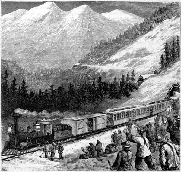 ON THE PACIFIC RAILWAY: A SCENE IN THE SIERRA NEVADA MOUNTAINS.