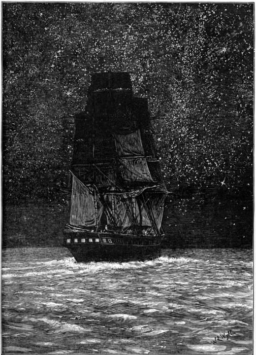 A SHIP SAILING IN PHOSPHORESCENT SEA.