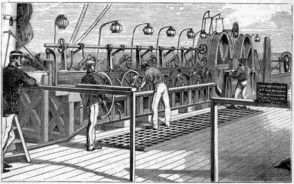 THE PAYING-OUT MACHINERY ON BOARD THE “GREAT EASTERN.”