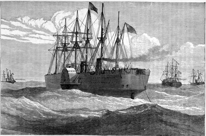 THE “GREAT EASTERN” LAYING THE ATLANTIC CABLE.