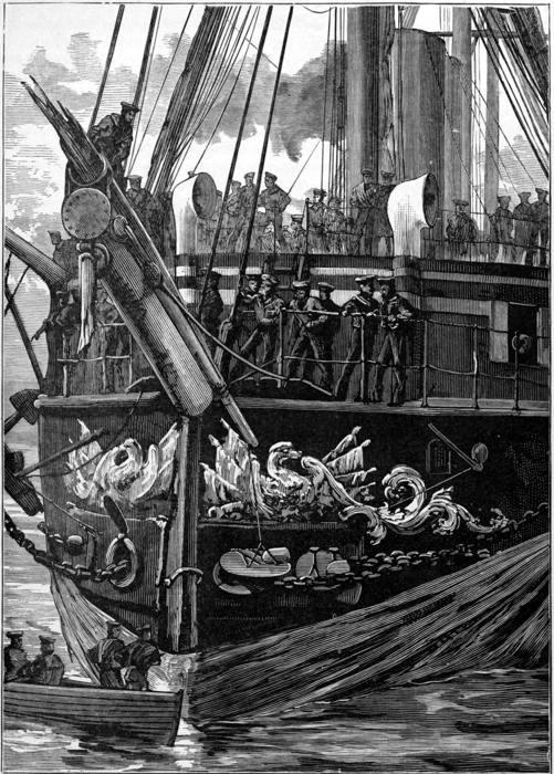 THE “KÖNIG WILHELM” ENTERING PORTSMOUTH HARBOUR AFTER THE COLLISION.