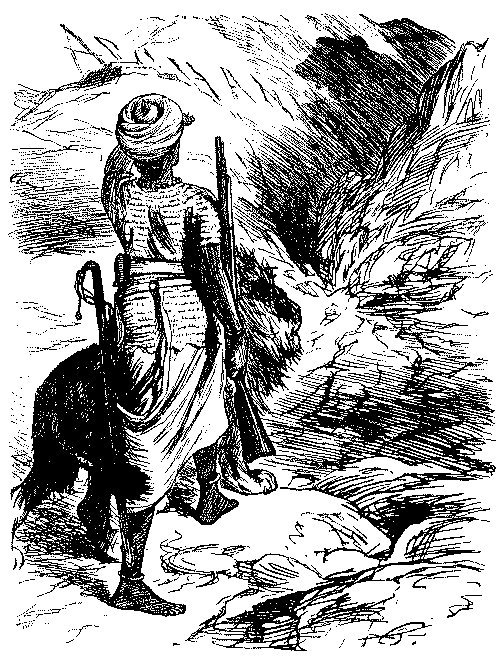 Man with lion viewing shadow of bear on a hill.