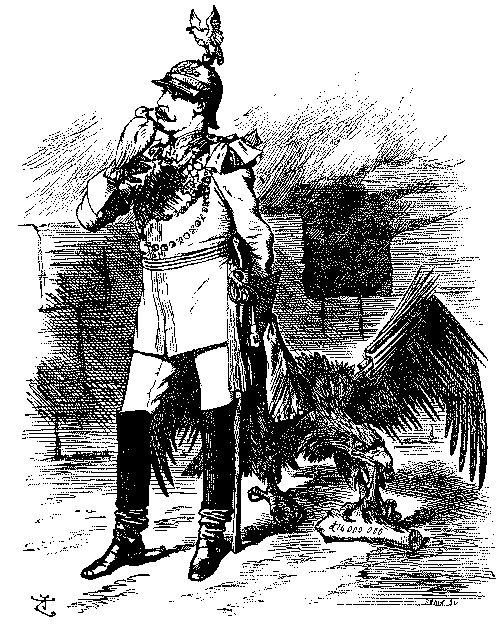 Cartoon, Kaiser with doves and eagle.
