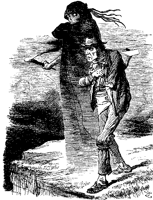 Cartoon, man at cliff edge.