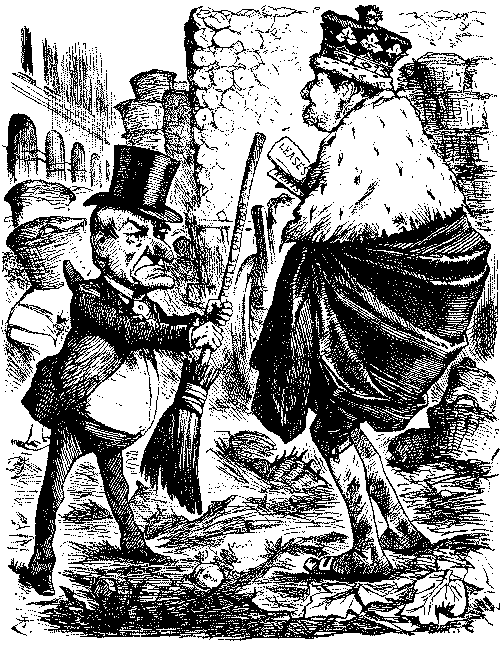Cartoon, Mr. Punch talking to Duke.
