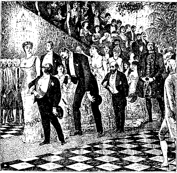 Congregation making an entrance to a large room.,