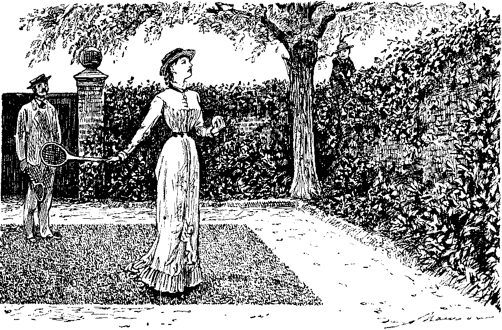 Tennis played over a tall hedge.