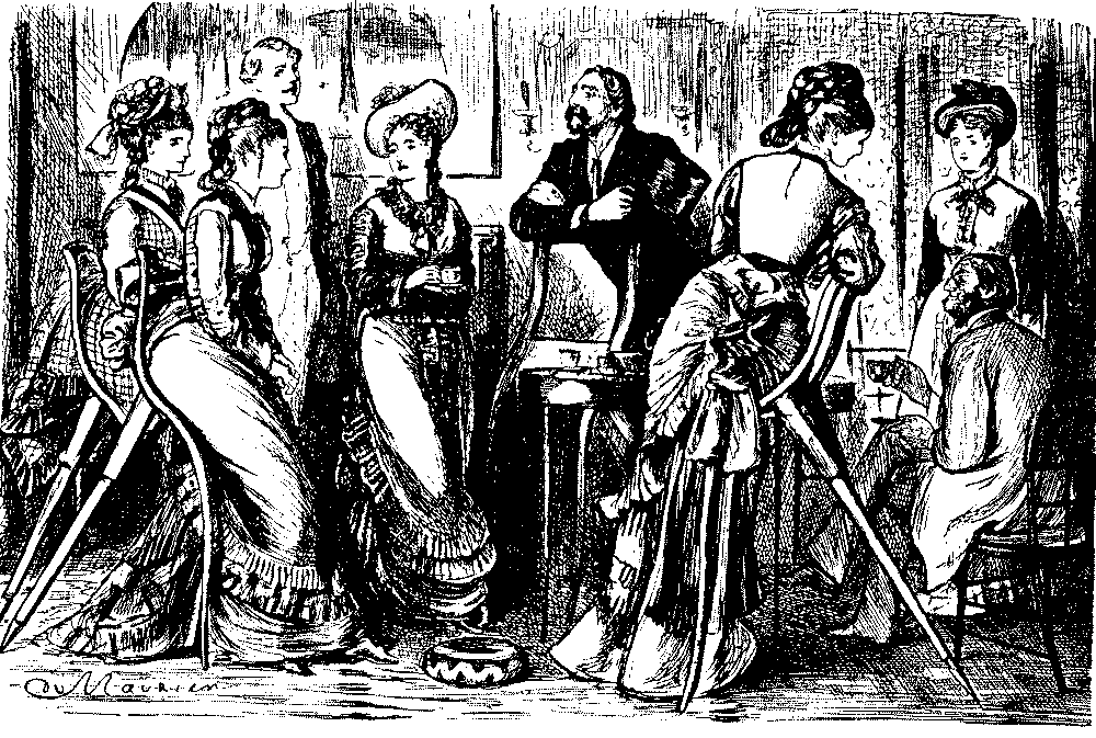 Ladies sitting on specially designed chairs.