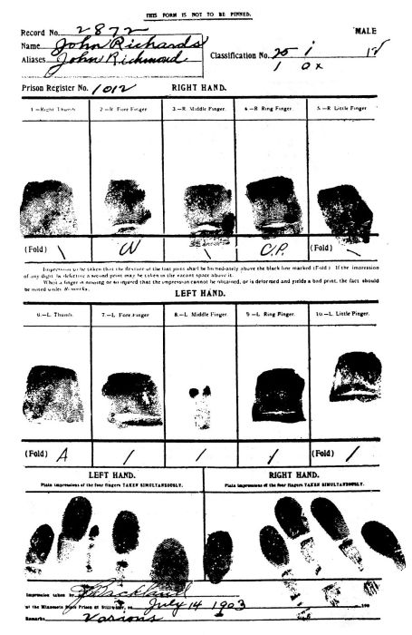 Reproduction of finger print system in vogue at the Minnesota state prison