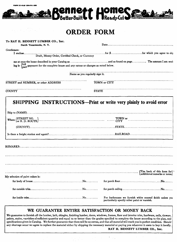 Bennett Homes Better-Built Ready-Cut Order Form

FORM 211-5-20 120M-PK-1000