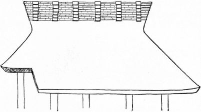 Fig. 87.—Tile and bamboo ridge of thatched roof, Takatsuki, Setsu.