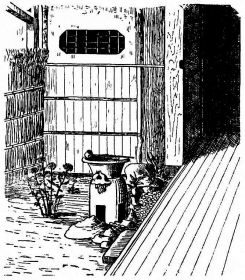 Fig. 237.—Verandah showing swinging closet for rain-doors, and also Chōdzu-bachi.