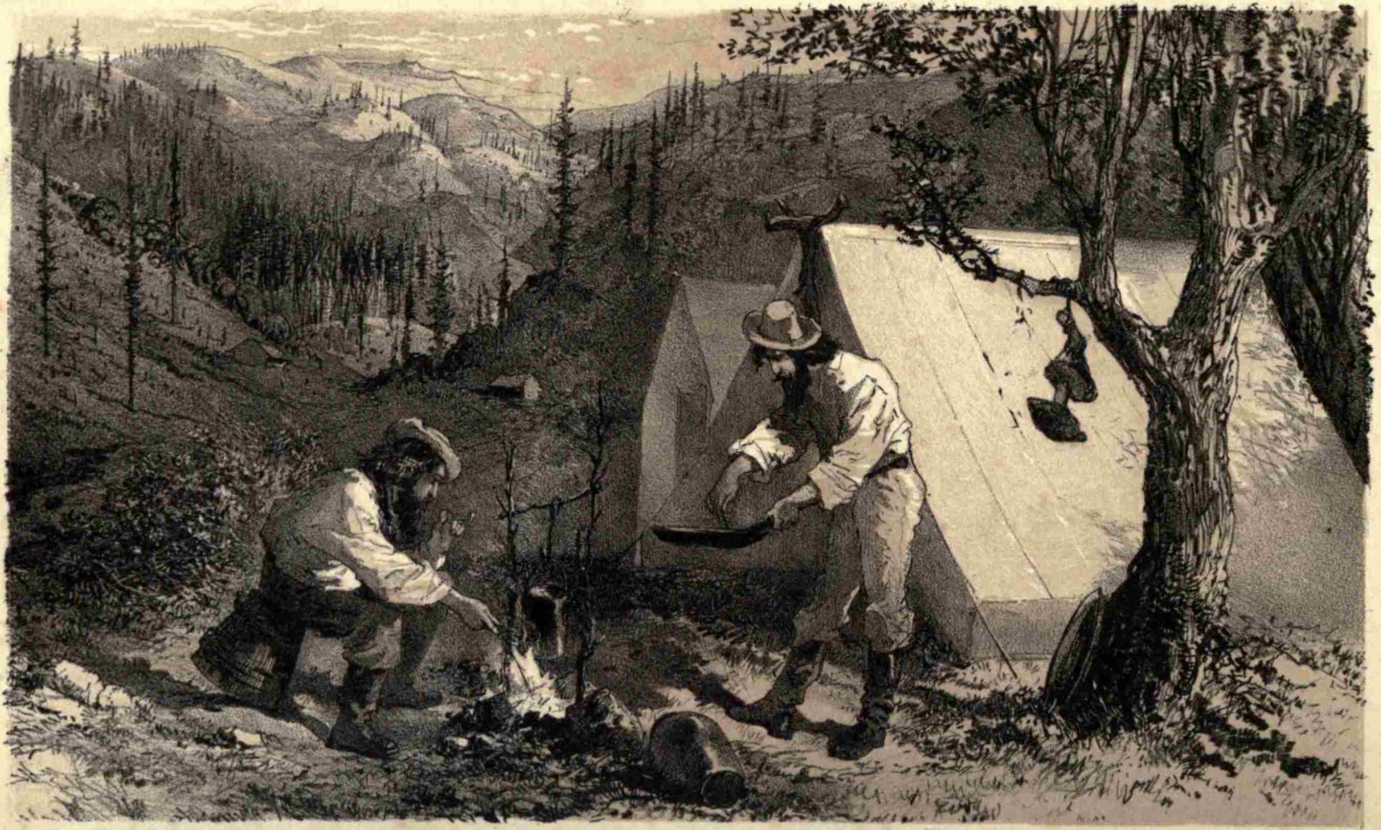 J. D. BORTHWICK.      M. & N. HANHART, LITH.

OUR CAMP ON WEAVER CREEK.