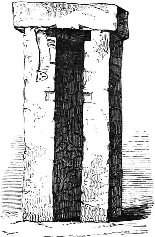 Another pair of Pillars, with Slab and Sculpture of a Dog